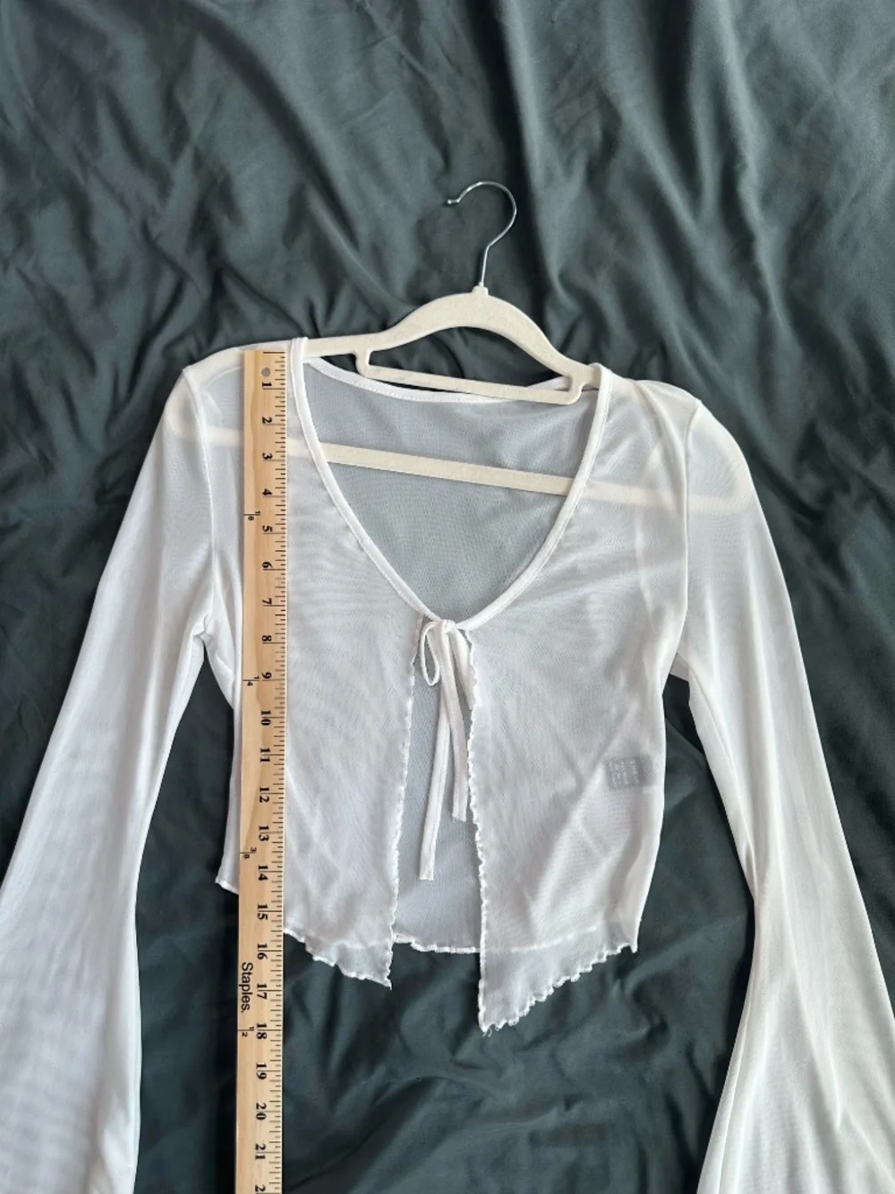 White Sheer Mesh Tie Front Top